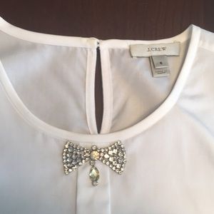 JCrew White jeweled cotton short sleeve top size 6